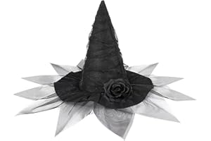Moyubath Witch Hat with Veil and Rose