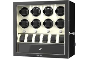 XTELARY Remontoir Automatique pour Montres 2/4/8 avec Compartiment de Rangement Flexible 3/6 et tiroir de Rangement pour Bijoux, éclairage LED intégré, Moteurs Mabuchi