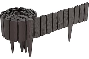 YUENFONG 2,3 m Rasenkante Kunststoff Holzoptik Beeteinfassung, Beetumrandung Rasenkanten Palisadenzaun mit 10 cm Erdspießen, Gartenpalisade Blumenbeet Beetzaun, Braun