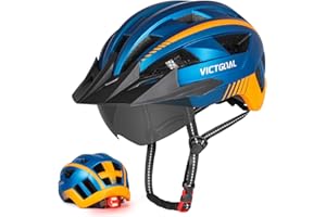 ‎VICTGOAL VICTGOAL Fahrradhelm Mountainbike Helm mit magnetischem Visier Abnehmbarer Sonnenschutzkappe und LED Rücklicht Radhelm Rennradhelm für Erwachsenen Herren Damen