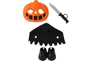 SINBANA Vestiti Bambole 17cm per Halloween, Includono Abito Nero Maschera Zucca Scarpe Nere e Mini Coltelli di Plastica Vestito Halloween per Bambole Stile Horror(Solo Vestiti e Accessori)