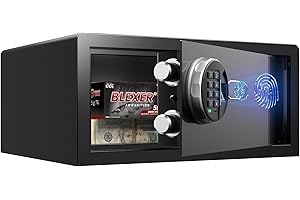 Grimtron Biometric Safe Box - (1.13 cu. ft.) Fingerprint Home Safe with Silent Mode, Backlit Keypad and LED Light, Secure Money Safe Caja Fuerte, Anti-Rust, Anti-Theft, Anti-Pry