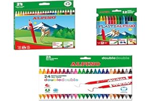 Alpino Lote Material Escolar | 24 Lápices de Colores + 24 Rotuladores Doble Punta + 12 Ceras Plastialpino | Estuche Escolar