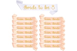 Shining She 15 Pieces Hen Party Accessories Sashes Sets, 14 Rose Gold Team Bride Sashes 1 White Bride to Be Sash, for Hen Party Wedding Bridal Shower Party Decorations