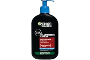 Garnier Gel Detergente, Per Pelli a Tendenza Acneica, Pulisce e Libera i Pori, Arricchito con Carbone Attivo, BHA (Acido Salicilico), Formula Vegana, Pure Active, 250ml