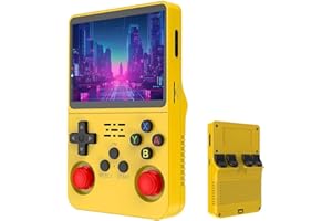 YUYQAQ Keyboy Game Console R36S Retro Handheld Game Console with 64/128G Built-in 21000+ Classic Games, Open Source Linux System 3.5 Inch IPS Screen Portable Pocket Video Player (Yellow 128G)