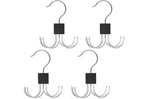 LMSAWK 4 Pieces Belt Hanger For Closet, Hanging Holder Storage Hook for Belt, Rotatable Belt Rack Closet Accessories, for Socks, Belt, Gloves, 6 Hooks, Black