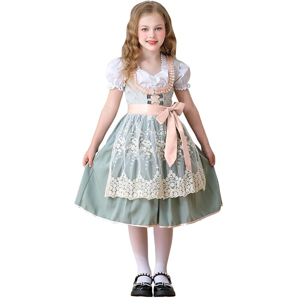 Dirndlkleid Kinder Mädchen – Traumhaftes Trachtenkleid Mit Spitze & Stickerei, Perfekt Für Oktoberfest & Feste