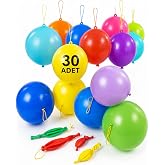 Nistabolje 30 Adet Lastikli Zıpzıp Balon İpli Punch Pan&ccedil; B&uuml;y&uuml;k Balon