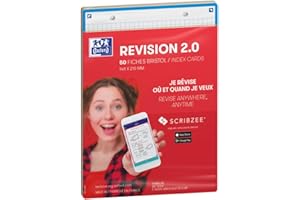 OXFORD Revision 2.0 Lot de 50 Fiches bristol format A5 (14, 8 x 21cm) petits carreaux Recto/Verso - Cadre Couleurs Assorties