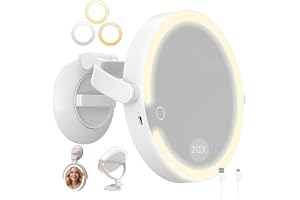 SURFOU Sminkspegel 1/20 x förstorare med LED-ljus i 3 färger - stark och svängbar 360° sugkopp - justerbar och uppladdningsba