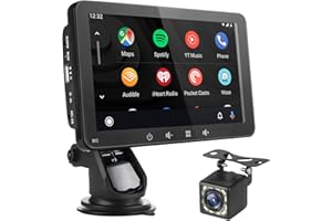 HUUIMY Pantalla Coche de CarPlay/Android Auto Inalámbrico - Portátil Radio Coche con Pantalla táctil de con Bluetooth | Mirror Link | Transmisor FM/USB/TF (7 Pulgadas con cámara)