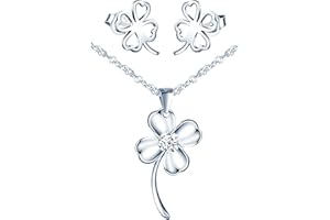 MicVivien Trebol de Cuatro Hojas Juegos de Joyas Collar Pendientes Conjuntos para Mujer Plata de Ley 925 para Madre Mamá Abuela Hija Niña Esposa Novia