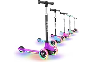 BELEEV A6 Monopattino Bambino 3-8 Anni, LED Ruote Illuminate & Deck, Monopattino 3 Ruote per Bambina Ragazza Ragazzo, 4 Altezza Regolabile, Ponte Antiscivolo, Carico Massimo 50Kg, Scooter for Kid