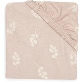 Jollein Jersey Fitted Sheet - for Cot - Twig Wild Pink - 60 x 120 cm - 100% Cotton - Fitted Sheet - Beige with Antique Pink B