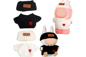 Chritice 2 Sets Puppenkleidungs Set für Puppe,Kompatibel mit Labubu,Weiß Hut & Oberteil,Schwarze Hut & Oberteil Puppenzubehör Vinyl Plüschtier Niedlich Outfit Accessoires für Puppen