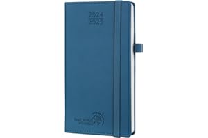 POPRUN 2024-2025 Academic Pocket Diary Week to View Slim (16.5x9 cm) 17 Months (Aug'24 - Dec'25) Small PU Leather Cover Diary, 24/25 Mid Year Weekly Planner (Night Sky Blue)