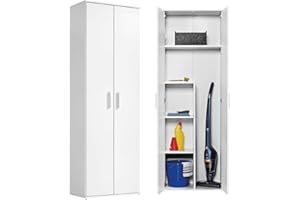 ‎MOKEBO mokebo® Household Cabinet or Cleaning Cabinet 'The Long', Multi-Purpose Cabinet with Vacuum Cleaner Compartment for Cordless Vacuums (max. 141 x 26 x 34 cm) in White, Wooden 60 x 180 x 34 cm (W x H x