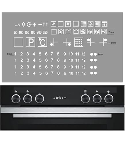 E-Herd Aufkleber Set 13-tlg - Backofen Symbole & Beschriftung Für Kochschalter 14x14mm