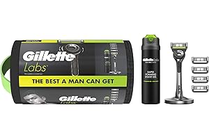 Gillette Labs With Exfoliating Bar Razor, 1 Handle, 5 Blades, Includes Premium Magnetic Stand, Gillette Labs Shave Gel, Washbag Gift set