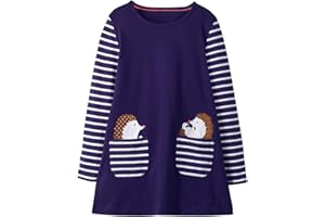 VIKITA Robe Enfant Broderie Appliquée Animal Coton T-Shirt Jerseyrobe Enfant Fille 1-8 Ans