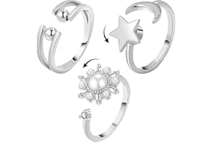 BUKYCAT 3 Piezas Fidget Anillos Anxiety Ring, Anillos Ansiedad de Plata,Anillo Cuentas Ansiedad, Antiestres Plata Anillo, Plata Anillos para Mujer, Hombres Ajustable Anillo, Ansiedad con Cuentas Anillos