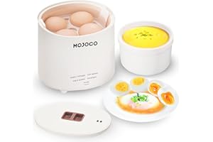 Mojoco Rapid Egg Cooker - Mini Egg Cooker for Steamed, Hard Boiled, Soft Boiled Eggs and Onsen Tamago - Electric Egg Boiler for Home Kitchen, Dorm Use - Smart Egg Maker with Auto Shut OFF and Alarm