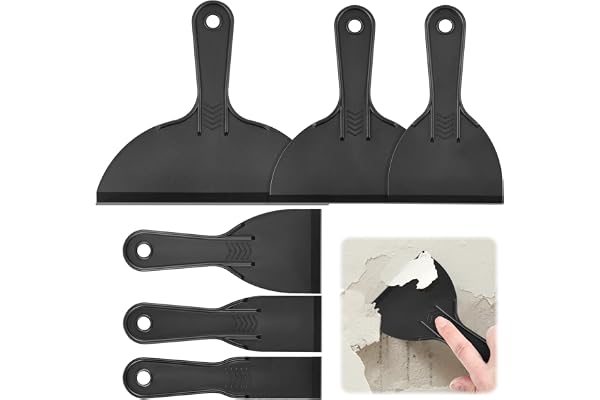Flintronic Plastspatel, uppsättning murspackel, 6 st - svart | Flexibel plastspatel, 1,5/2/3/4/6 tum spatlar med handtag, för borttagning av dekaler och tapeter