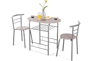 ‎GOPLUS GOPLUS 3-teilige Essgruppe, Sitzgruppe mit 1 Tisch und 2 Stühlen, Esstisch Set, Balkonset aus Holz, Holztisch (Grau)