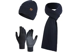 Cozyan Gorras Invierno con Bufanda Guantes Beanie Punto Sombreros Antideslizante 3 en 1 Conjunto de Gorro Bufanda Guante para Hombre Mujer Invierno Beanie Suave Forrado