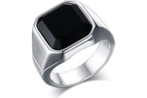 JewelryWe Schmuck Siegelring Herren-Ring Edelstahl Glas Stein Klassiker Viking Ringe Bandring mit Gravur Geschenke für Männer Silber/Gold/Schwarz Größe 54 bis 70