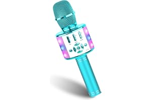 BONAOK Karaoke, microfono wireless per bambini, 4 in 1, microfono per karaoke, microfono per bambini per cantare senza fili per casa, feste, compatibile con Android (blu)