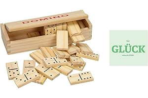 STMK Holz Domino 28 Steine, inkl Spielanleitung, Holzbox und gratis Glück Aufkleber