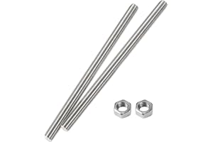 HiPicco Fully Threaded Rod M12 x 400mm 1.75mm Thread Pitch, 2 Pack 304 Stainless Steel Right Hand Threaded Rods Bar Studs for Furniture Machinery Assembly 【with Nuts】