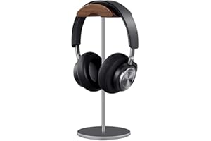 QinCoon Kopfhörer Ständer, Headset Halterung aus Walnuss Holz & Aluminium, Natur Walnuss Gaming Kopfhörer Halter mit Schwer-Basis für Over-Ear-Kopfhörer (Grau)