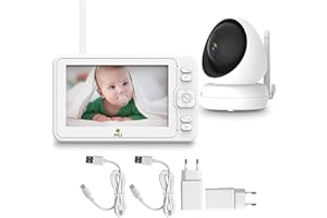 m MU Baby Monitor Video e Audio, Camera Sorveglianza Schermo 5.0 LCD 1080 P Batteria Ricaricabile 3600MAh Rotazione 360° Funzione VOX Visione Notturna, Monitoraggio di Temperatura Supporto Controllo