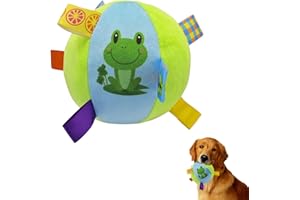 LuckyOpt Dog Ball Toy, 12 cm Diameter Plush Dog Interactive Toy with Grab Tabs, Dog Balls with Bell Inside for Tug of War, Dog Toy for Small Medium Breed (Green)