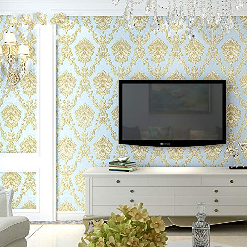 FFSHE Papier Peint, raffiné Auto-adhésif Papier Peint Damas Dortoir Magasin de Meubles Rénové Auto-adhésif Papier Peint Chambre à Coucher Salon télévision Fond d'écran Papier Peint-Lightblue