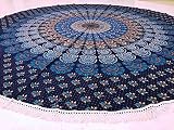 raajsee- indischen Mandala rund Roundie blau ombre Print Beach Überwurf Tapisserie Hippie Boho Gypsy Baumwolle Tischdecke Yoga Mat Meditation Strandtuch # rnd24