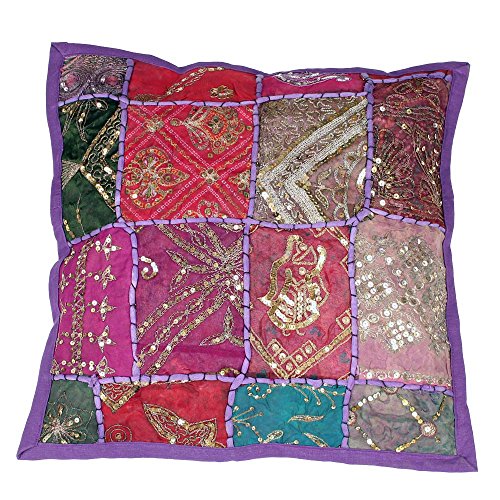 Indisches Deko-Kissen Kissenbezug Kissenhülle Sofakissen Zierkissen 40x40cm (Leyla lila)