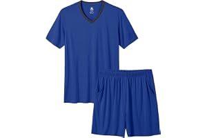 MoFiz Herrpyjamas, kort pyjamas-set, modal, mjuk, tvådelad, v-ringning, kortärmad, t-shirt och sovbyxor, kort, hemmadräkt, lo