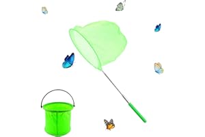 Kapokr Teleskop Kescher Kinder with Faltbarer Eimer Schmetterlingsnetz Kinder Kescher für Kinder, Fischernetz, Teichnetz, Ausziehbar, Kleinen Fischen, Outdoor, Strand, Garten (Grün)