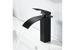 kisimixer Moderne Robinet Lavabo Design Elégant, Mitigeur Lavabo Salle de Bain en Laiton, Robinetterie Cascade Noir G 3/8