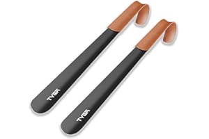 TYGA STORE Chausse-pied en métal – 42 cm de long manche, chausse-pied avec poignée en cuir, pour hommes, femmes et enfants