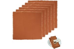 COSIESNEST 6 PCS Cloth Napkins 42 X 42cm Dinner Table Cotton Napkins Cotton Meal Mat With Fringe Versatile Square Rustic Fringe Napkins for Dinner, Wedding and Parties (Orange)