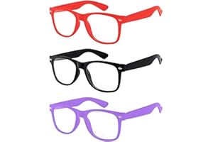 Boolavard 3 pares de lentes transparentes para niños que protegen los ojos de los niños del bloqueo UVB UVA (rojo, negro, morado)