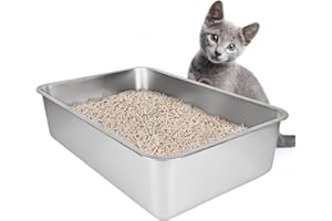 IKITCHEN Grande litière en Acier Inoxydable pour Chat et Lapins, n'absorbe Pas Les odeurs, Anti-Taches, antirouille, Surface Lisse antiadhésive, Fond en Caoutchouc antidérapant, 50 x 35 x 10 cm