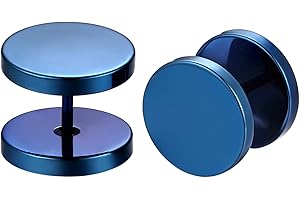 JewelryWe Schmuck Herren-Ohrringe, 3-14mm Kreis Ohrstecker Fake Plug Tunnel Ohrringe, Edelstahl, Schwarz