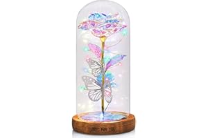 Diifoy Regalo donna rosa eterno sotto campana, San Valentino rosa eterno con luce LED, festa della mamma, Natale e compleanno, rosa galassia per lei, fidanzata, moglie (colore)