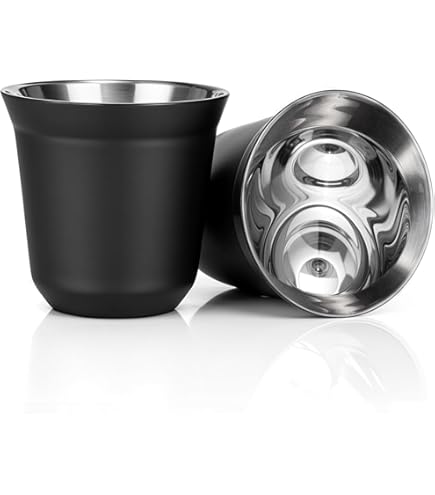 Vasos De Cafe Tasses Expresso RECAPS Inox 304 - Lot De 2 Tasses 80ml Double Paroi Isolation Thermique Tasses Café Inox 304